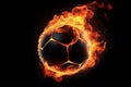soccer ball in orange flame, football sport concept generative ai Royalty Free Stock Photo
