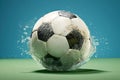 A soccer ball with an outer layer made of biodegradable material that dissolves upon contact with water illustration generative ai