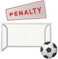 Soccer ball on penalty spot at stadium. Football competition, ball opposite goal with net Royalty Free Stock Photo