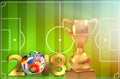 Soccer ball russia 3d rendering with golden trophy