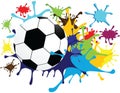 Soccer ball with scattered colorful splash