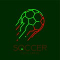 Soccer ball shooting logo icon outline stroke set dash line design illustration