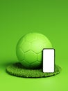 A soccer ball and a smartphone. A betting app for announcing football matches and news. Bookmaker, sports online