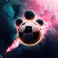 Soccer ball with smoke, planet globe and fire in the sky Royalty Free Stock Photo