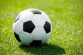 Soccer Ball on a Soccer Field. Green Grass Football Pitch Royalty Free Stock Photo