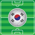 soccer ball with south korea flag on field. Vector illustration decorative design Royalty Free Stock Photo