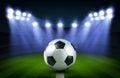 Soccer ball on stadium, football arena banner Royalty Free Stock Photo