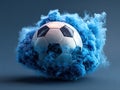 Dynamic Soccer Ball in Blue Smoke Explosion Royalty Free Stock Photo