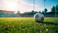 The soccer ball takes center stage on sprawling green field, Generative AI