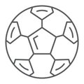 Soccer ball thin line icon, sport and equipment, football ball sign, vector graphics, a linear pattern on a white Royalty Free Stock Photo