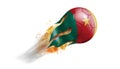 Flying Flaming Soccer Ball with Cameroon Flag Royalty Free Stock Photo