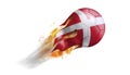 Flying Flaming Soccer Ball with Denmark Flag Royalty Free Stock Photo