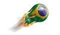 Flying Flaming Soccer Ball with Brazil Flag Royalty Free Stock Photo