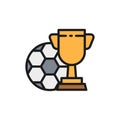 Soccer ball with trophy cup flat color line icon. Royalty Free Stock Photo