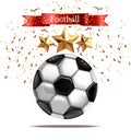 Soccer ball Vector realistic illustration. Football celebration. Sparkling stars 3d templates Royalty Free Stock Photo