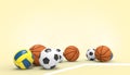 Soccer Ball, Volleyball, Basketball Sports on pastel Yellow background for copy space and Summer- holidays Royalty Free Stock Photo