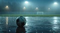 Soccer Ball on Wet Field Royalty Free Stock Photo