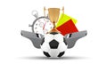 Soccer ball, whistle with a stopwatch, yellow and red card. Soccer set of icons with referees objects, trophy, ball Royalty Free Stock Photo