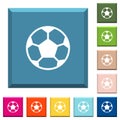 Soccer ball white icons on edged square buttons