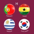 Soccer balls with the colors of the national flags of Group H.