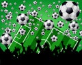 Soccer Balls, Field and Fans on green background Royalty Free Stock Photo