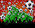 Soccer Balls, Field and Fans on red background Royalty Free Stock Photo