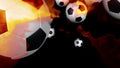 Soccer balls on fire against black, stock footage