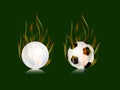 Soccer balls in fire flame