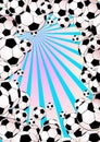 Soccer Balls Frame on sun ray colorfull background. Vector art design. Royalty Free Stock Photo