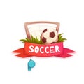 Soccer banner with football ball and goal. Vector illustration