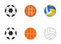 Soccer, basketball and volleyball balls set. Realistic balls and simple icons Royalty Free Stock Photo