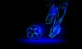 Soccer blue neon background. Polygonal Football Kickoff illustration.