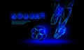 Soccer blue neon banner. Polygonal Football Kickoff illustration. Royalty Free Stock Photo