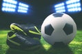 Soccer boot and ball on the field Royalty Free Stock Photo