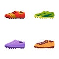 Soccer boot icons set cartoon vector. Various soccer shoe
