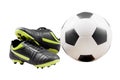 Close up photo of a soccer shoes and ball Royalty Free Stock Photo