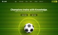 Soccer Champions Trains with Knowledge Game Website or Responsive App Design with Closeup Football on Center