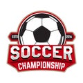 Soccer championship. Emblem template with football ball. Design