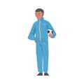 Soccer Coach, Football Trainer in Sports Uniform Standing with Soccer Ball Cartoon Style Vector Illustration