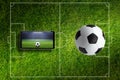 Soccer collage with ball, field and tablet pc Royalty Free Stock Photo