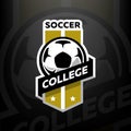 Soccer college logo, on a dark background.