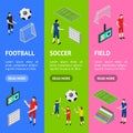 Soccer Competition Banner Vecrtical Set Isometric View. Vector