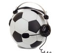 Soccer concept, ball in headphones as commentator