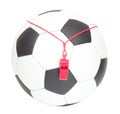 Soccer concept, ball with referee's whistle