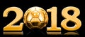 Soccer 2018 concept with golden football ball. 3D rendering