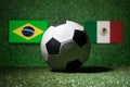 Soccer 2018. Creative concept. Soccer ball on green grass. Support your country or cheer concept. Royalty Free Stock Photo