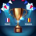 Soccer cup, Euro 2016 France, football championship, match France Romania gold cup on soccer field with football light Royalty Free Stock Photo