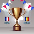 Soccer cup, Euro 2016 France, football championship, match France Romania gold cup on soccer field with football light Royalty Free Stock Photo