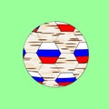 Soccer cup on football 2018 Russia. graphic design banners with modern abstractions on the green. Ball with the flag of Russia and