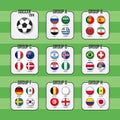 Soccer cup 2018 . Set of national flags team group A - H . Circle design . Vector for international world championship tournament Royalty Free Stock Photo